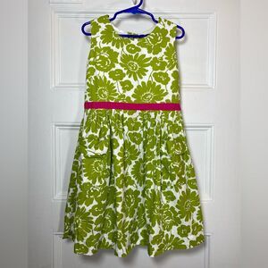 MINI BODEN Girls’ Floral Print Sleeveless Pocket Dress Green/White Size 5-6Y